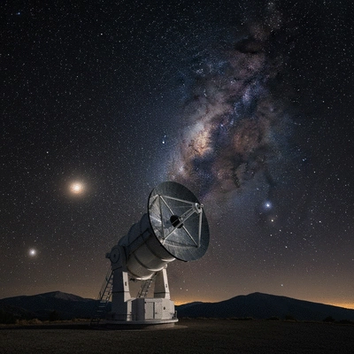 Large optical telescope at night under a starry sky