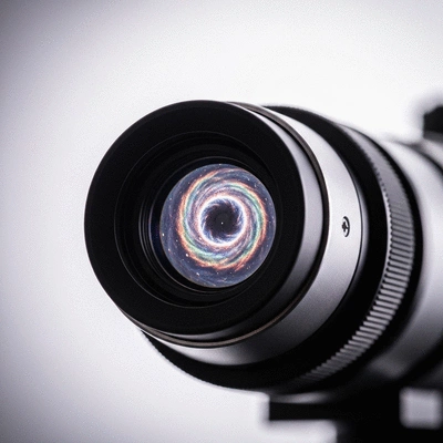 Close-up of a high-quality telescope eyepiece with a nebula reflection
