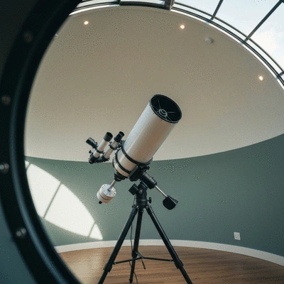 Modern professional telescope inside a home observatory dome