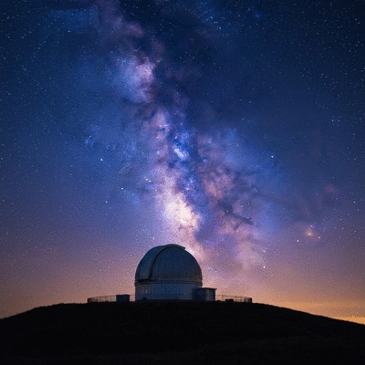 Professional astronomical observatory dome under a starry night sky